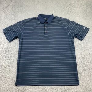 Nike Golf Shirt Mens Large Blue Stripes Polo Performance Swoosh‎ 256650-419